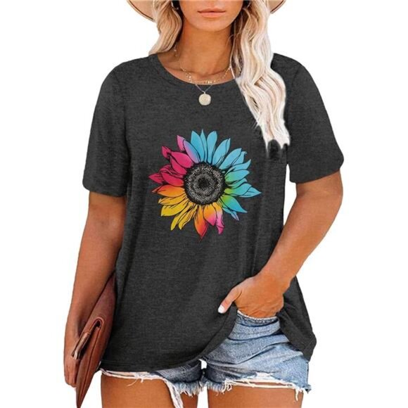 Women Plus Size T Shirts Short Sleeve Casual Graphic Tee Tops - Picture 1 of 6
